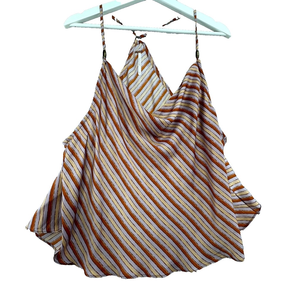 Free People‎ Camisole Top Womens L Multicolor Striped Cowl Neck Spaghetti Strap